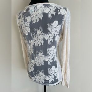 Sundance Women’s Sz S Linen Long Sleeve Shirt Lace Back Ivory Floral Bohemian